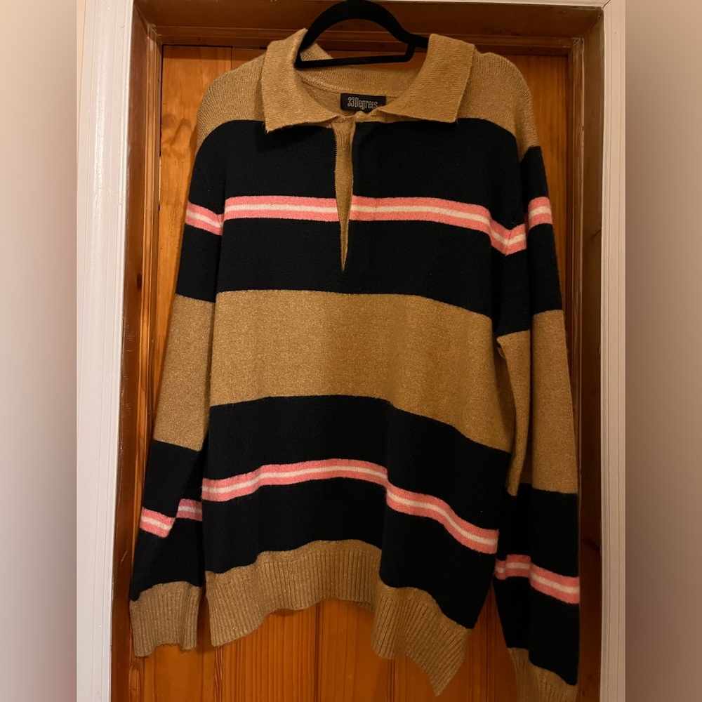 33 Degrees Men Striped Rugby-Style Knit Sweater | Size L